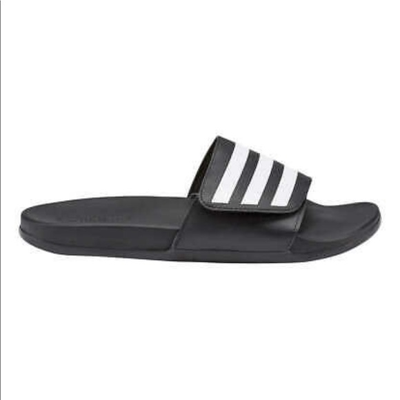 Menโs Adidas Comfort Slides Sandals Black White - Picture 2 of 7